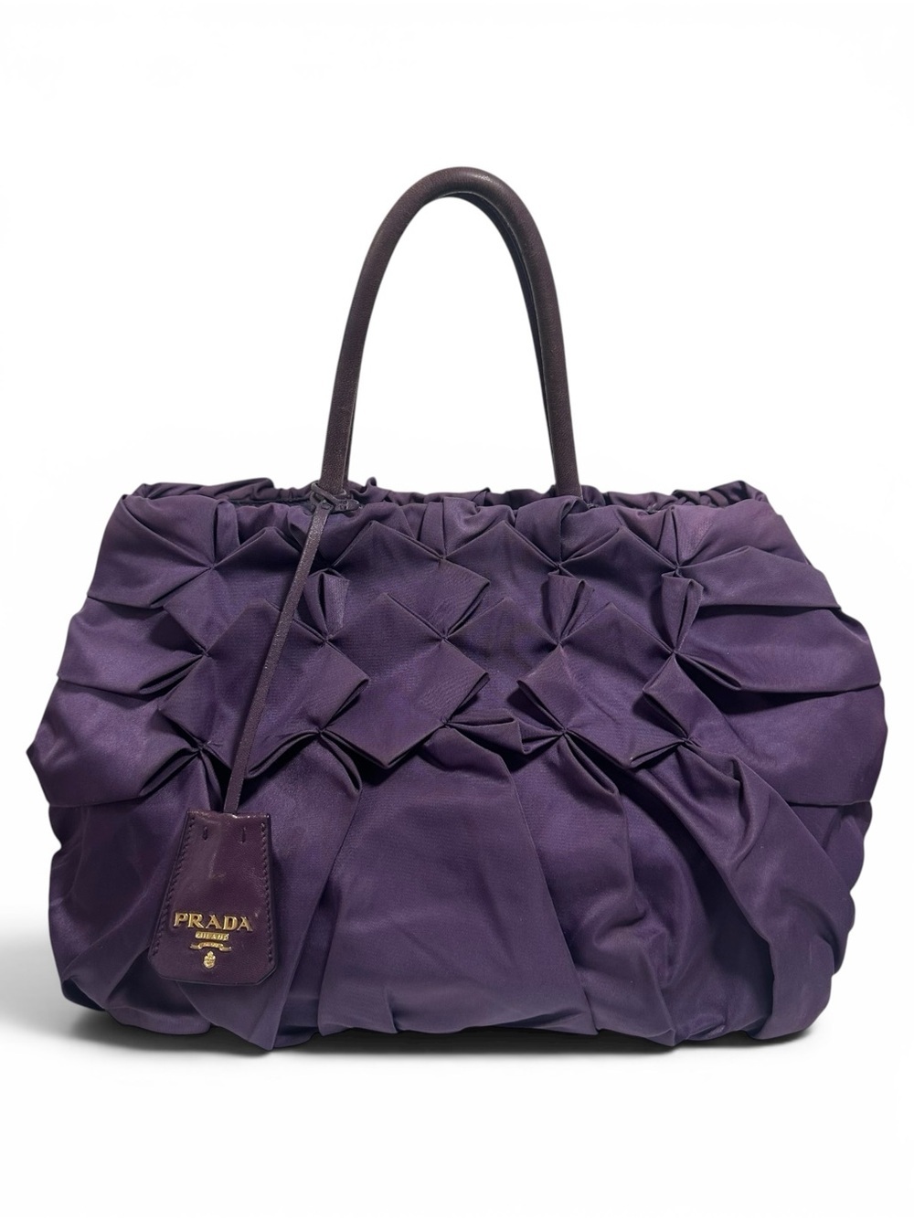 Prada Viola Purple Tessuto Nylon & Leather Pleated Tote Bag